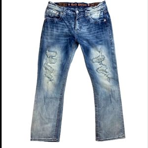 Rock Revival Men's Jeans "Mikael" 36W Frayed Ombre style. *FarmCore RockCore*